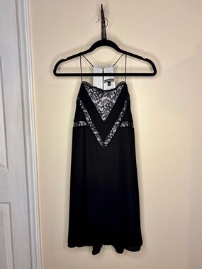 Express Black Lace-Detail Slip Mini Dress #1067